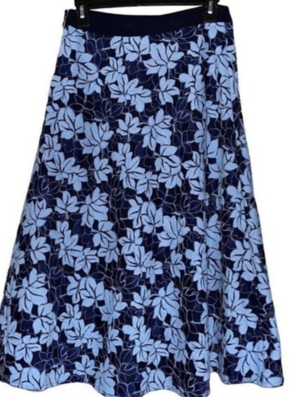 Draper James Navy and Light Blue Floral Lace A-Line Skirt, Navy Waistband. Sz: 2